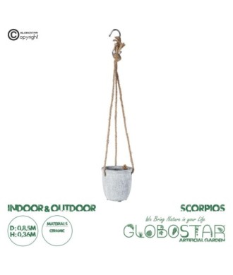 GloboStar® Artificial Garden SCORPIOS 20491 Κρεμαστό Πήλινο Κεραμικό Κασπώ Γλάστρα - Flower Pot Γκρι Φ8.5cm x Υ36cm